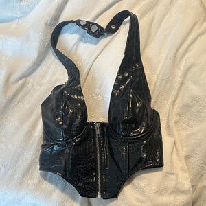 Edikted Black Croc-Embossed Crop Top